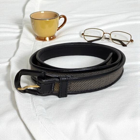 Carolina Herrera skinny belt black leather strap with textured canvas patterned - Picture 1 of 5